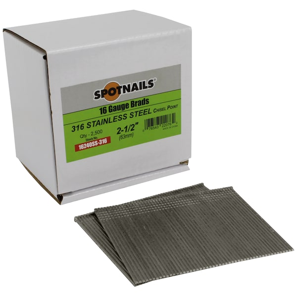 Spotnails Collated Brad Nail, 21/2 in L, 16 ga, Hot Dipped Galvanized